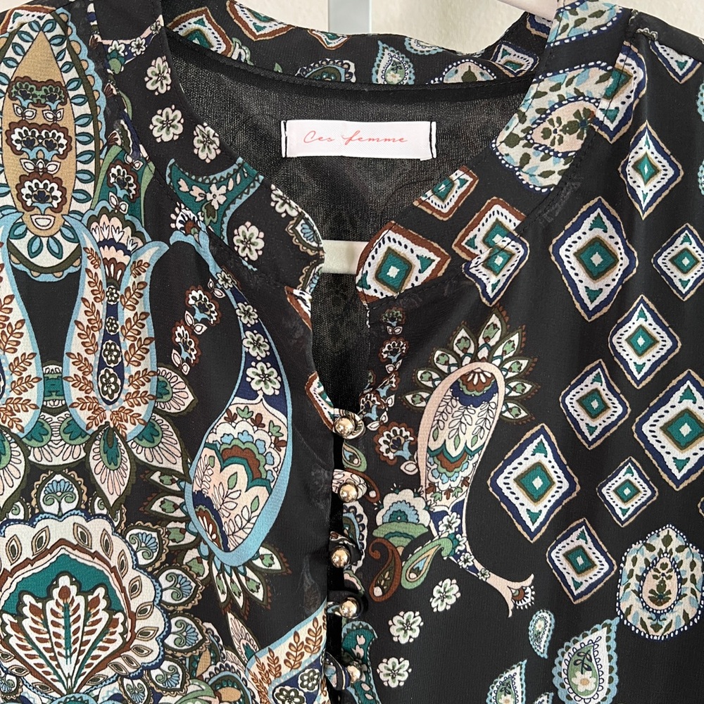 Ces Femme Black and Green Long Sleeve Dress - Picture 4 of 7